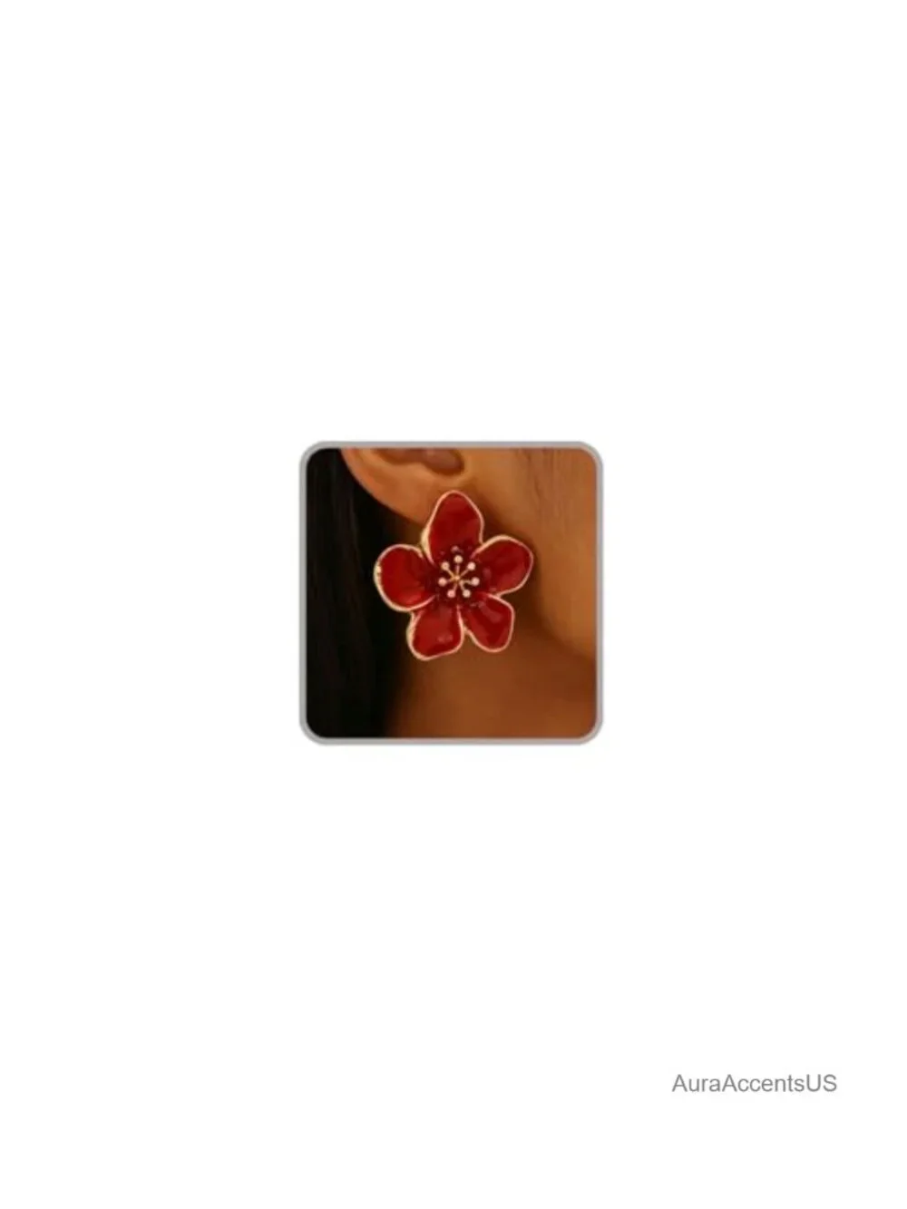 Enamel Floral Drop Earrings for Women - Gold Trim Alloy, Lightweight, Spring
